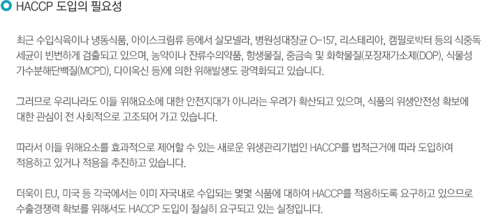 HACCP 도입의 필요성